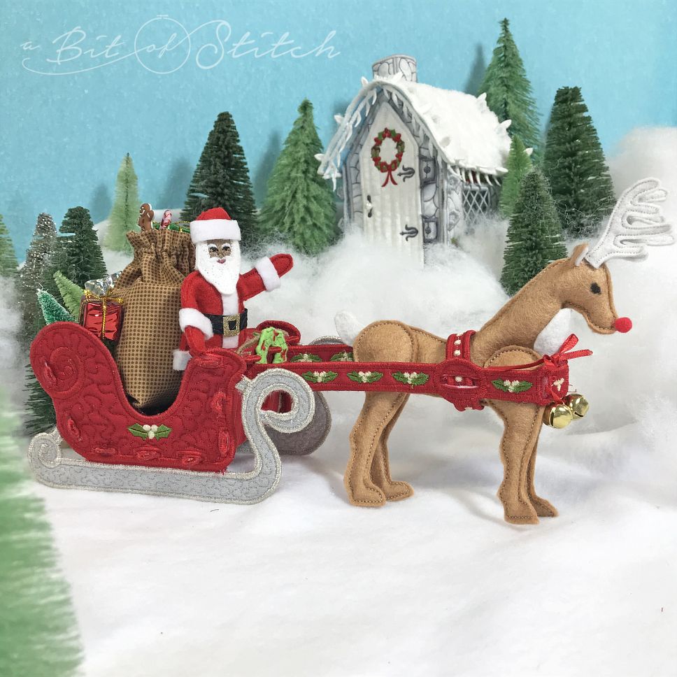 Santa and Rudolph reindeer doll embroidery designs by A Bit of Stitch