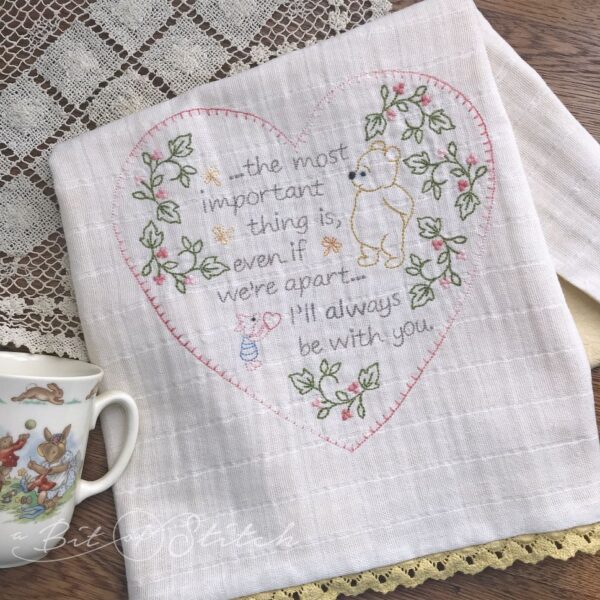 Pooh and Piglet I'll always be with you vintage heart shaped machine embroidery design by A Bit of Stitch