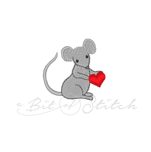 Mouse with heart machine embroidery design by A Bit of Stitch