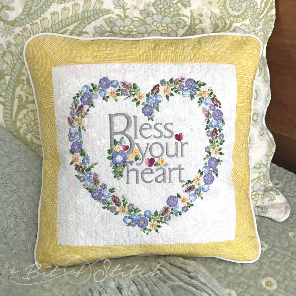 Bless You Heart Petite Petals floral heart wreath frame embroidery designs by A Bit of Stitch