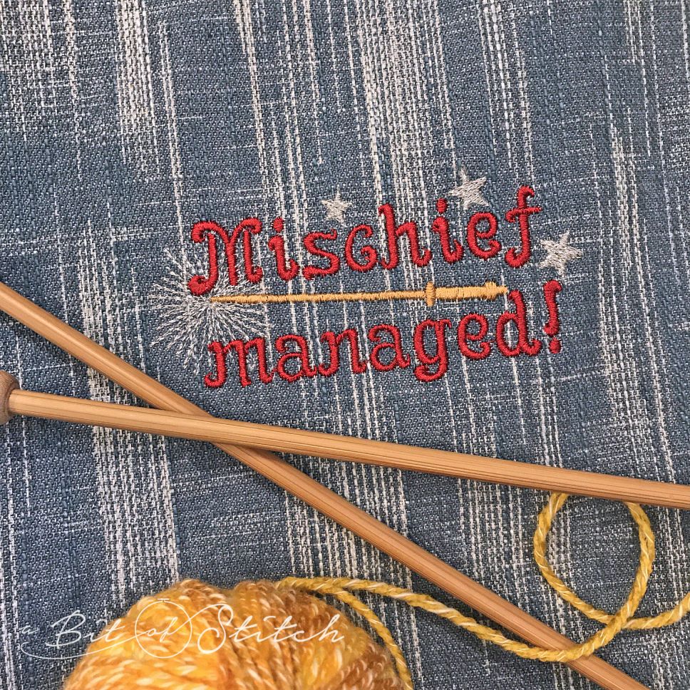 "Mischief managed" machine embroidery design by A Bit of Stitch