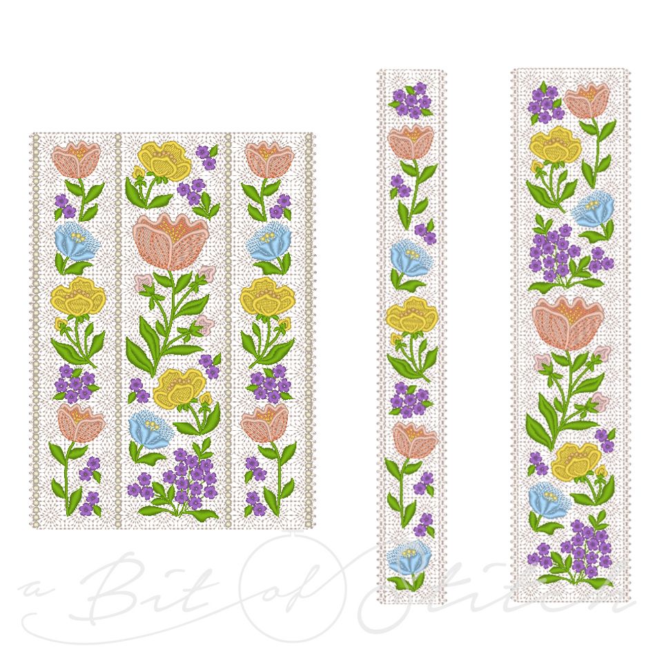 Fiori Eleganti machine embroidery designs by A Bit of Stitch - Spring and Summer flower lace borders