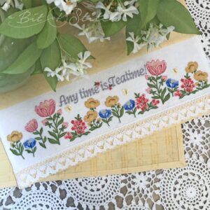 Any time is teatime elegant flowers design arrangement on tea towel - floral machine embroidery designs by A Bit of Stitch