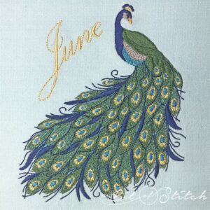 June Peacock machine embroidery design by A Bit of Stitch