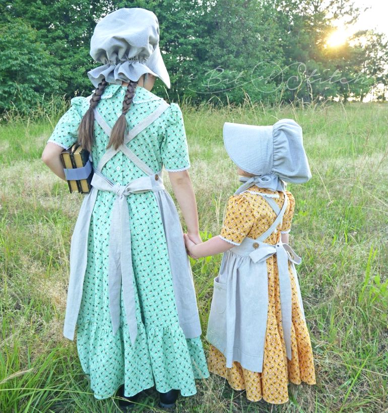 Little House on the Prairie style outfit for girls -Prairie Bonnet pattern by A Bit of Stitch
