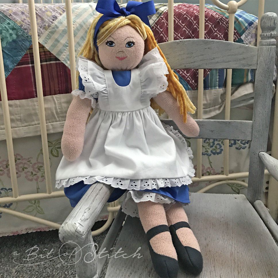Enchanted sock doll machine embroidery designs by A Bit of Stitch - Alice in wonderland style sock doll
