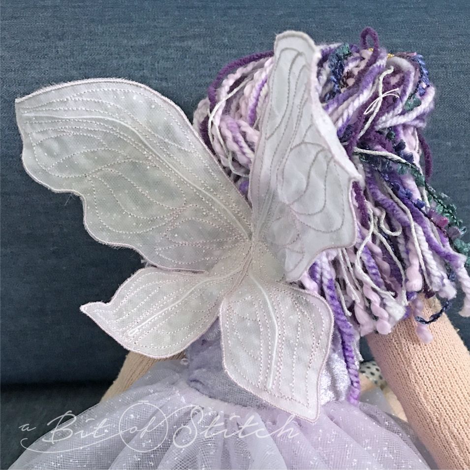 Enchanted sock doll machine embroidery designs by A Bit of Stitch - 3D fairy wings