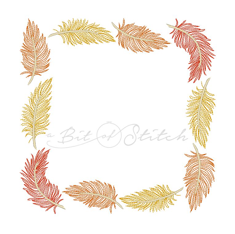 feather square frame machine embroidery design by A Bit of Stitch from Fancy Frames design collection