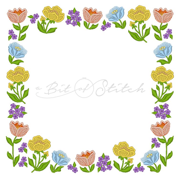 Floral square frame machine embroidery design by A Bit of Stitch from Fancy Frames design collection