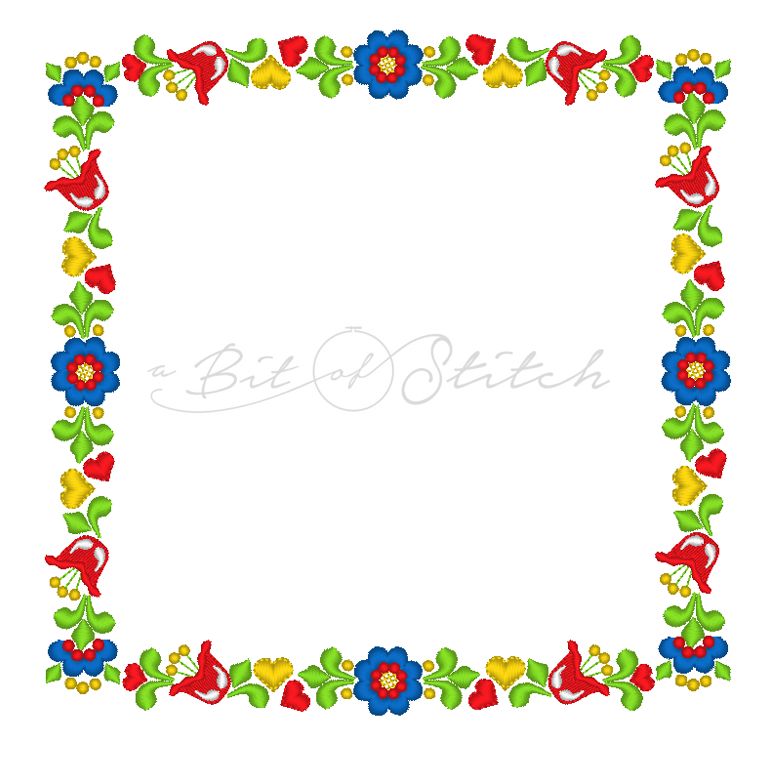 Retro floral square frame machine embroidery design by A Bit of Stitch from Fancy Frames design collection