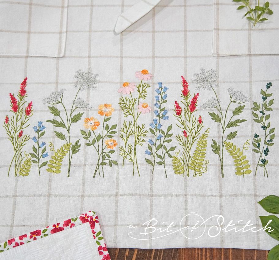 Meadow Flowers wildflower floral machine embroidery designs by A Bit of Stitch on linen