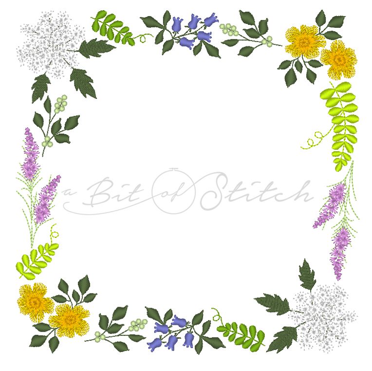 Meadow wildflowers floral square frame machine embroidery design by A Bit of Stitch from Fancy Frames design collection