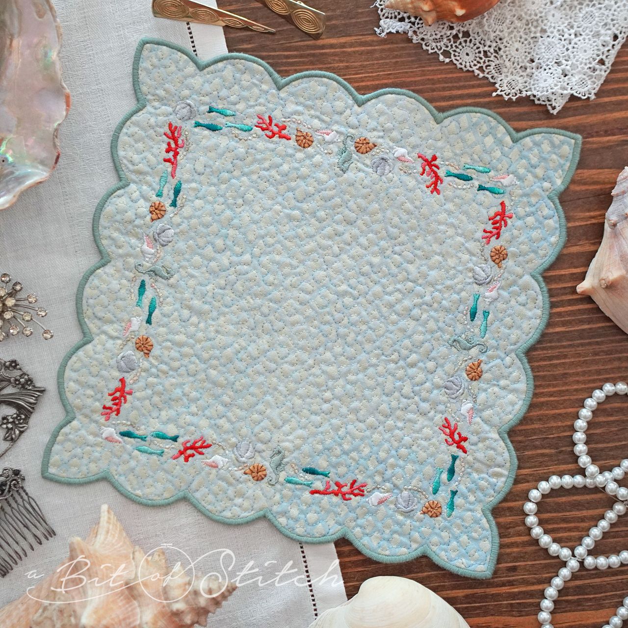 Ocean sea beach themed square frame machine embroidery design by A Bit of Stitch from Fancy Frames design collection