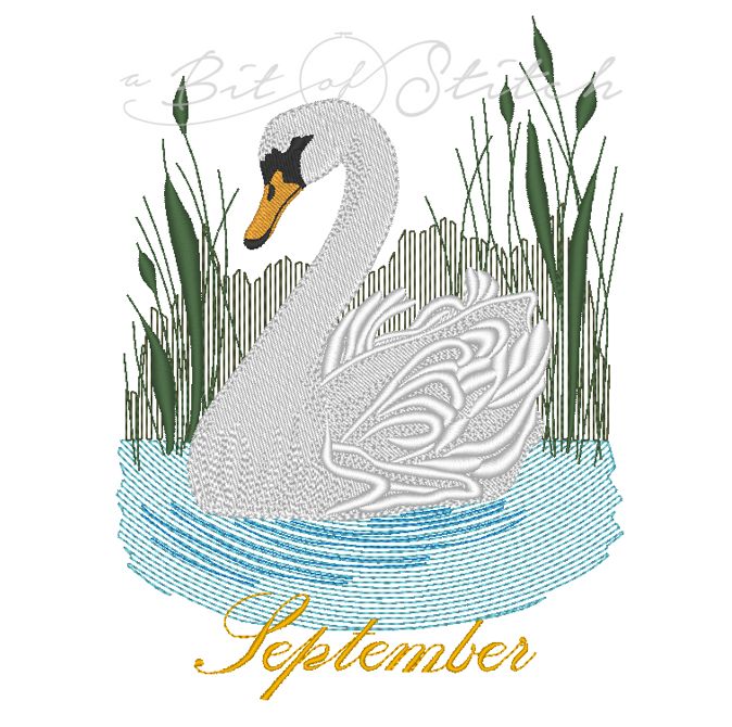 September Swan machine embroidery design by A Bit of Stitch