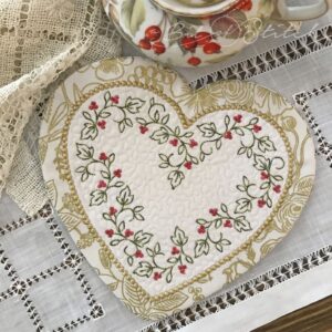 Heart shaped berry vine coaster - machine embroidery designs by A Bit of Stitch