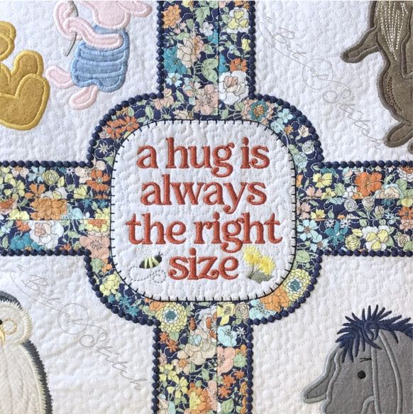"A hug is always the right size" on blanket stitch patch applique - machine embroidery designs from A Bit of Stitch