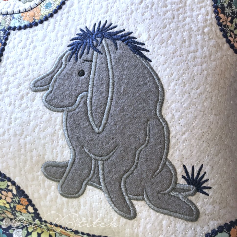 Winne the Pooh Eeyore machine embroidery applique design by A Bit of Stitch