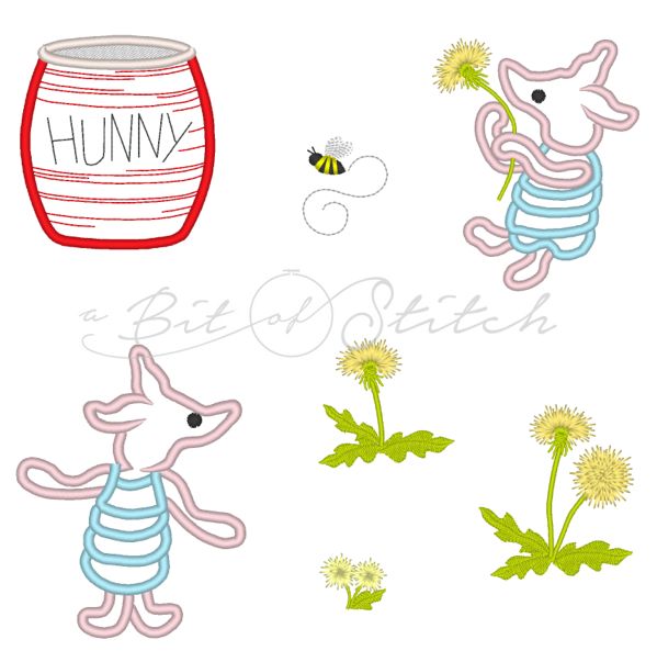 Winnie the Pooh Piglet and dandelions machine embroidery applique designs by A Bit of Stitch