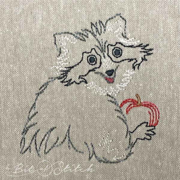Rascal Raccoon machine embroidery design from A Bit of Stitch