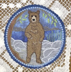 Realistic brown bear with woodland background - Brambly Bear machine embroidery design from A Bit of Stitch