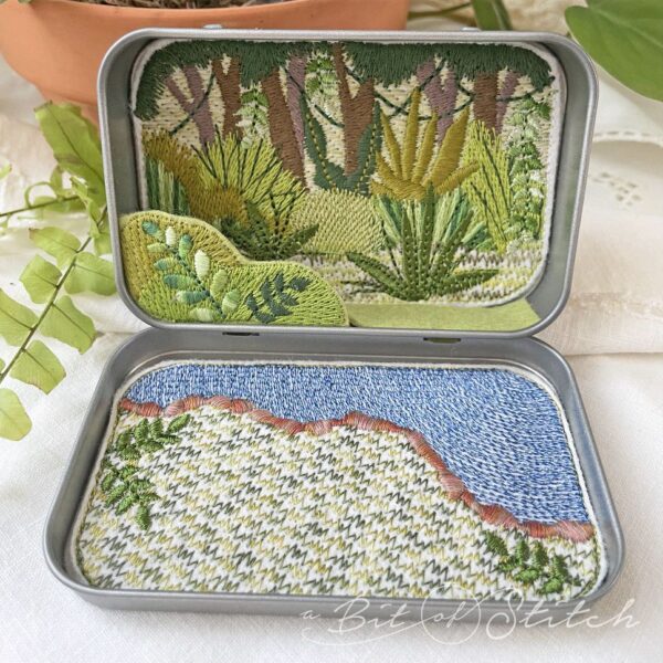 Treasure Tins Jungle rainforest diorama machine embroidery designs from A Bit of Stitch