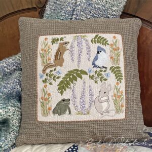 Machine embroidery designs chipmunk, frog, mouse, titmouse bird, ferns, flowers, berries