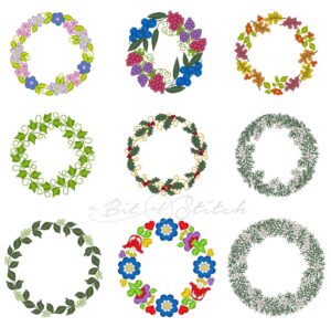 Miniature wreaths machine embroidery designs perfect for framing petite designs and monograms